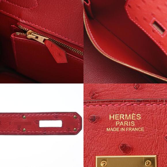 Hermes Birkin 30 Ostrich Leather In Rouge Vif With Gold Hardware - Picture 11 of 12